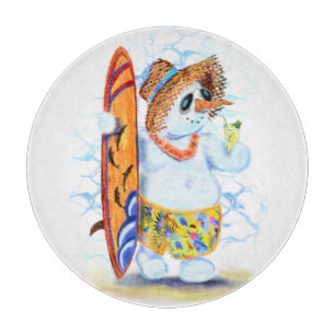 Funny Cutting Board mit Snowman Surfer Schneidebrett
