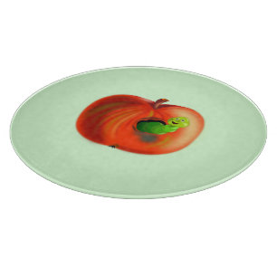 Funny Cutting Board mit Wurm in Red Apple Schneidebrett