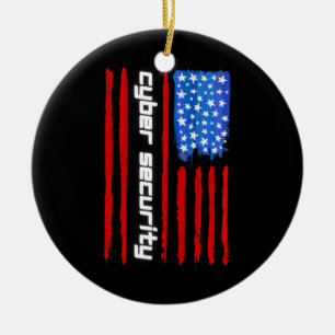 Funny Cybersecurity IT Analyst American Flag Keramik Ornament