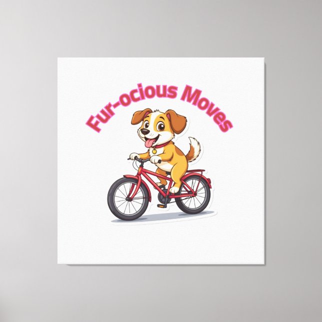 **Funny Cycling Dog – Cute Dog Riding a Bicycle Il Leinwanddruck (Vorderseite)
