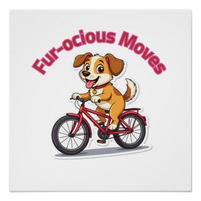 **Funny Cycling Dog – Cute Dog Riding a Bicycle Il Poster (Vorderseite)