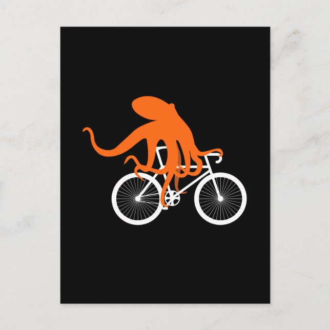 Funny Cycling - Octopus Riding Bicycle Postkarte (Vorderseite)