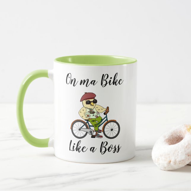 Funny Cycling Tasse mit einem stilvollen Biker Bir (Mit Donut)