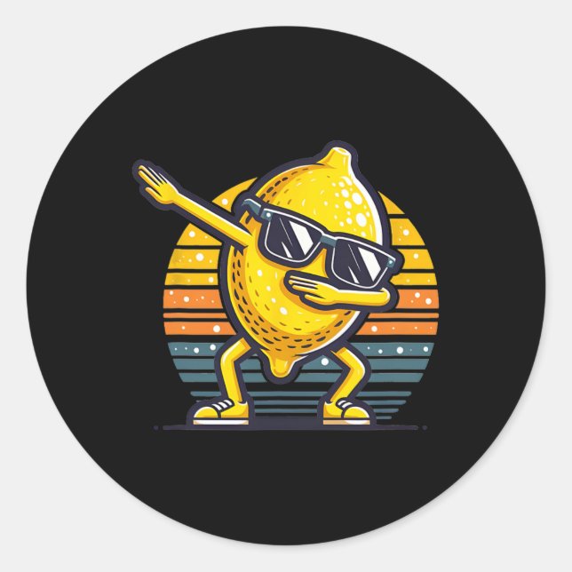 Funny Dab Lemon Dancing Dabbing Retro Obst 5 Runder Aufkleber (Vorderseite)