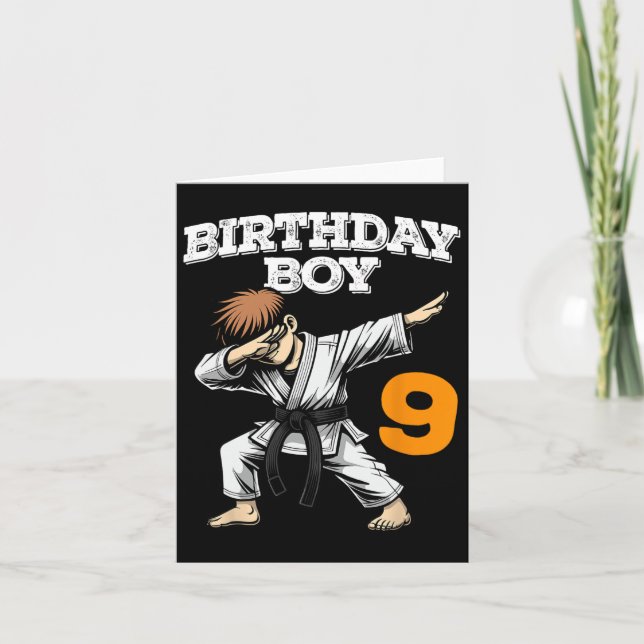 Funny Dabbing 9th Birthday Boy Karate 9 Year Old B Karte (Vorderseite)