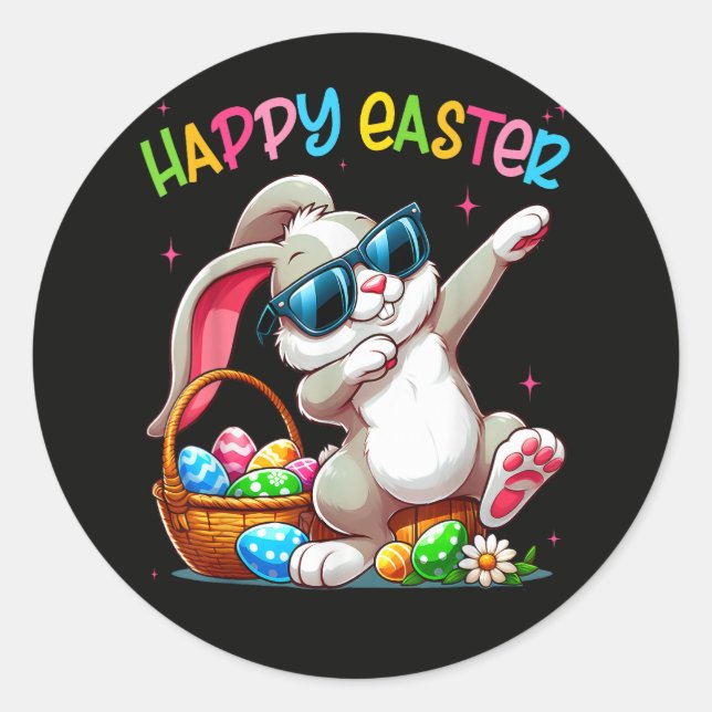 Funny Dabbing Bunny Easter Happy Easter Runder Aufkleber (Vorderseite)