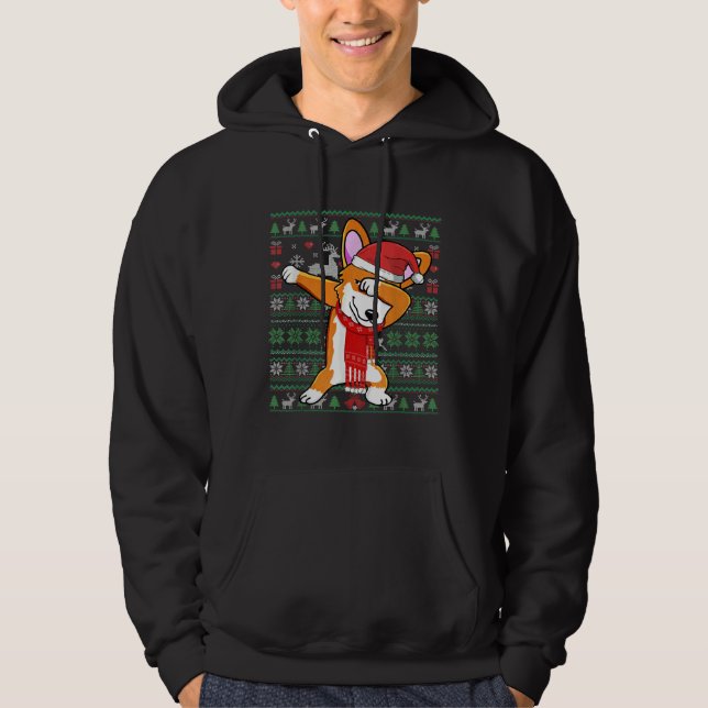 Funny Dabbing Corgi Ugly Xmas Sweater Christmas Co Hoodie (Vorderseite)