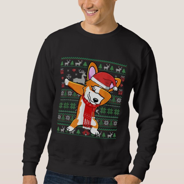 Funny Dabbing Corgi Ugly Xmas Sweater Christmas Co Sweatshirt (Vorderseite)