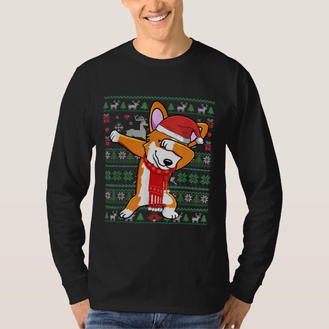 Funny Dabbing Corgi Ugly Xmas Sweater Christmas Co T-Shirt (Vorderseite)