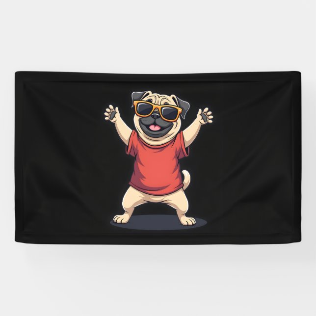 Funny Dabbing Dab Mops Hunde Tiere Tanz Tier Welpe Banner (Horizontal)