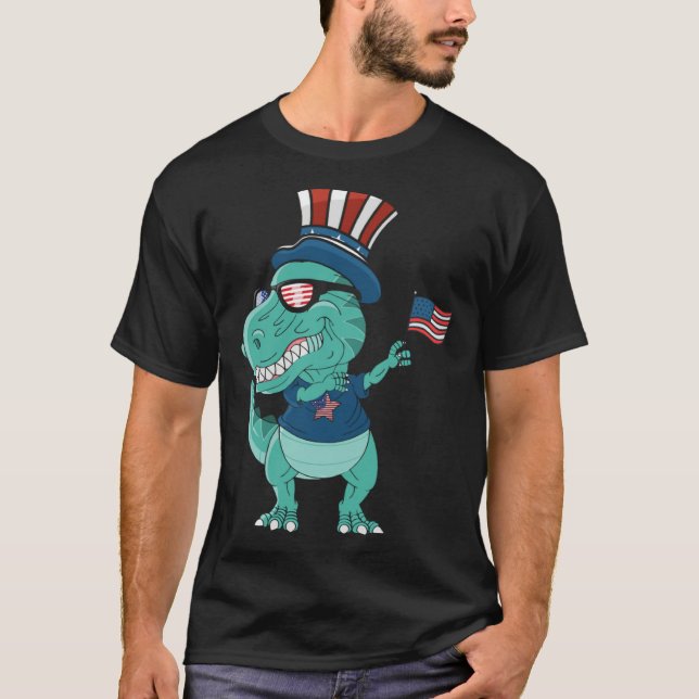 Funny Dabbing Dinosaur 4th July Amerisaurus T Rex  T-Shirt (Vorderseite)