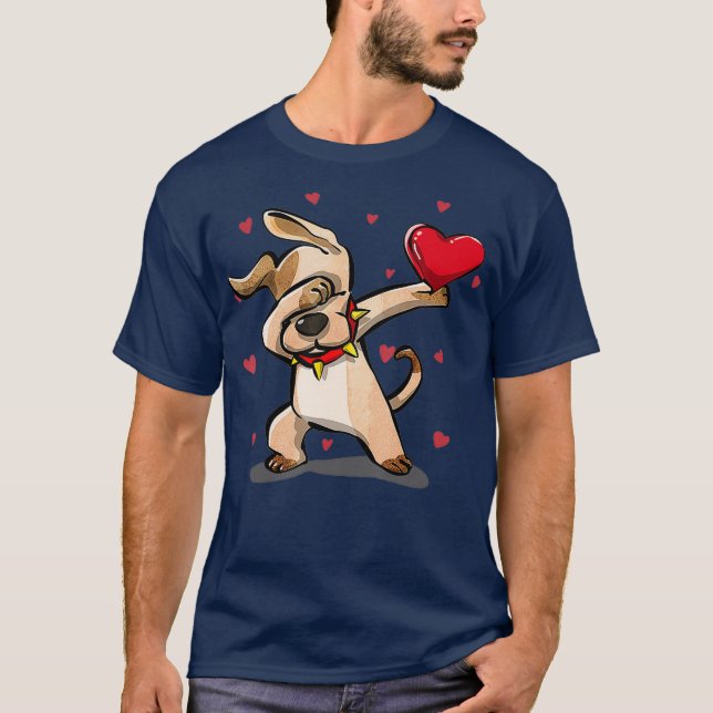 Funny Dabbing Dog Heart Valentines Day Gift Boys T-Shirt (Vorderseite)