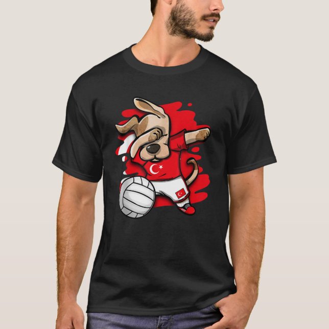Funny Dabbing Dog Türkei Volleyball Fans Jersey Tu T-Shirt (Vorderseite)