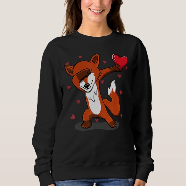 Funny Dabbing Fox Heart Valentine's Day Sweatshirt (Vorderseite)