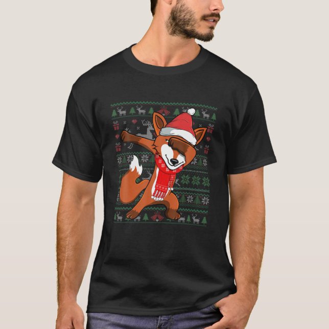 Funny Dabbing Fox Ugly Christmas Sweater Party Cos T-Shirt (Vorderseite)