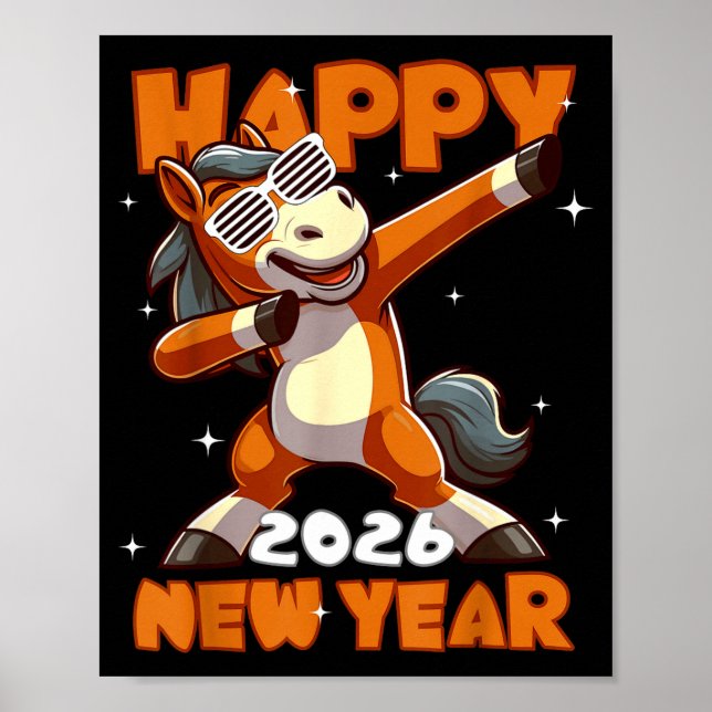 Funny Dabbing Horse Happy Lunar New Year 2026 Year Poster (Vorne)