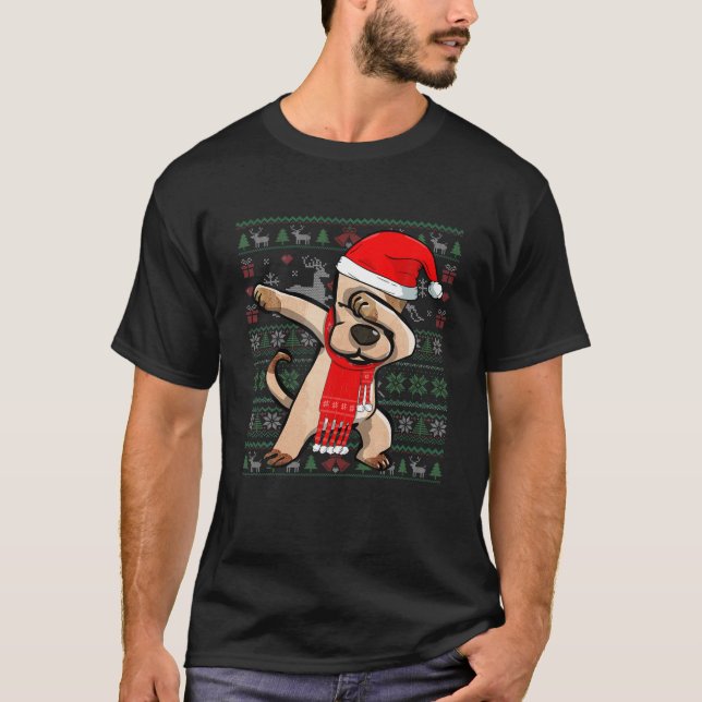 Funny Dabbing Hund Ugly Christmas Sweater Party Co T-Shirt (Vorderseite)