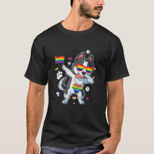 Funny Dabbing Husky Dog LGBT Q Gay Pride Monat T-Shirt
