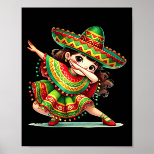 Funny Dabbing Mexican Girls Cinco De Mayo Poncho Poster