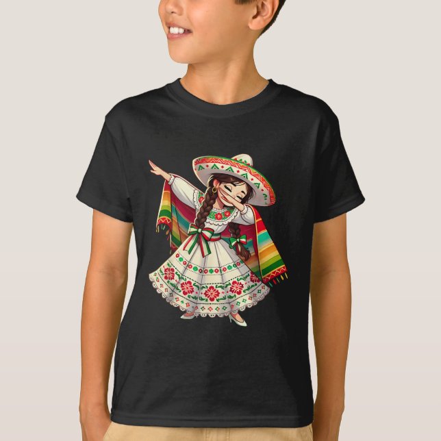 Funny Dabbing Mexican Poncho Sombrero Cinco De May T-Shirt (Vorderseite)
