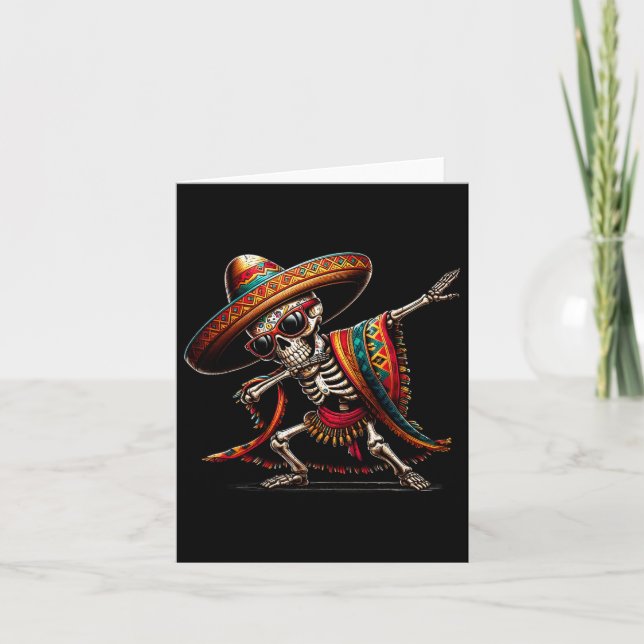 Funny Dabbing Mexican Skeleton Poncho Cinco De May Karte (Vorderseite)