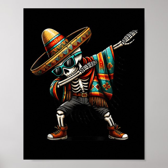 Funny Dabbing Mexican Skeleton Poncho Cinco De May Poster (Vorne)