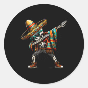 Funny Dabbing Mexican Skeleton Poncho Cinco De May Runder Aufkleber