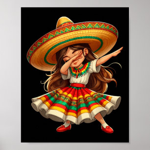Funny Dabbing Mexican Sombrero Cinco De Mayo Girl Poster