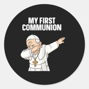 Funny Dabbing Pope My First Communitygift T-Shirt Runder Aufkleber