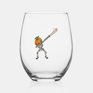 Funny Dabbing Pumpkin Head Baseball Gift Idea Weinglas Ohne Stiel