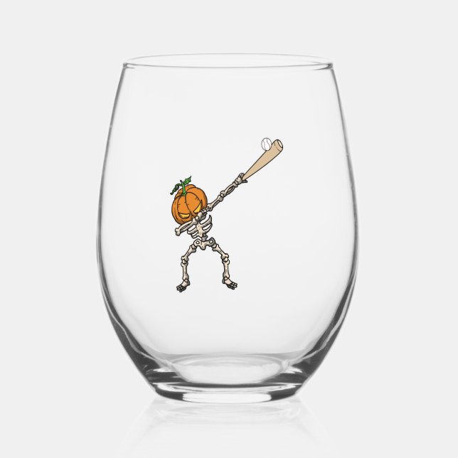Funny Dabbing Pumpkin Head Baseball Gift Idea Weinglas Ohne Stiel (Vorderseite)