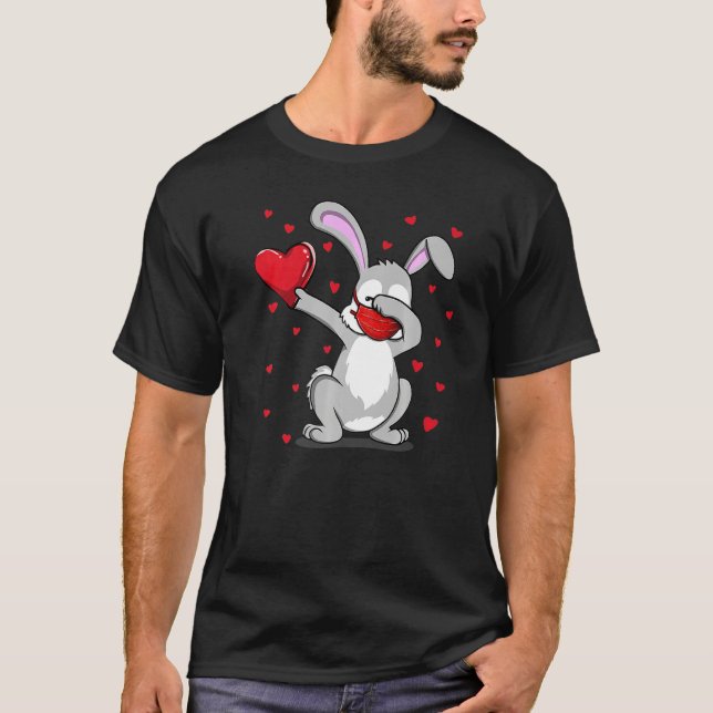 Funny Dabbing Rabbit Gesichtsmaske Dab Tanz Valent T-Shirt (Vorderseite)