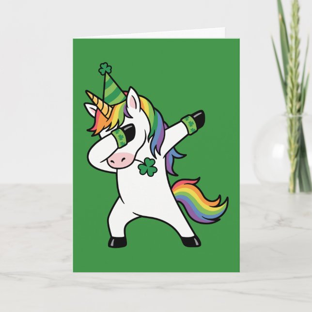 Funny Dabbing Rainbow Unicorn St Patricks Day Karte (Vorderseite)