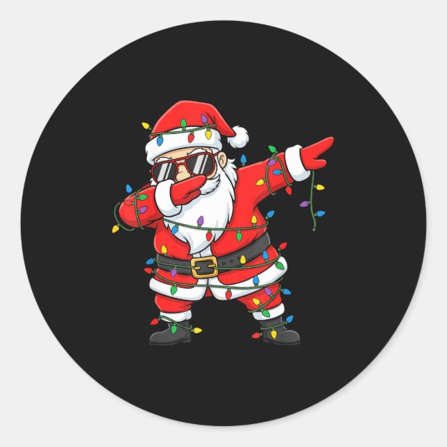 Funny Dabbing Santa Xmas Lights Men Boys Girls Chr Runder Aufkleber (Vorderseite)