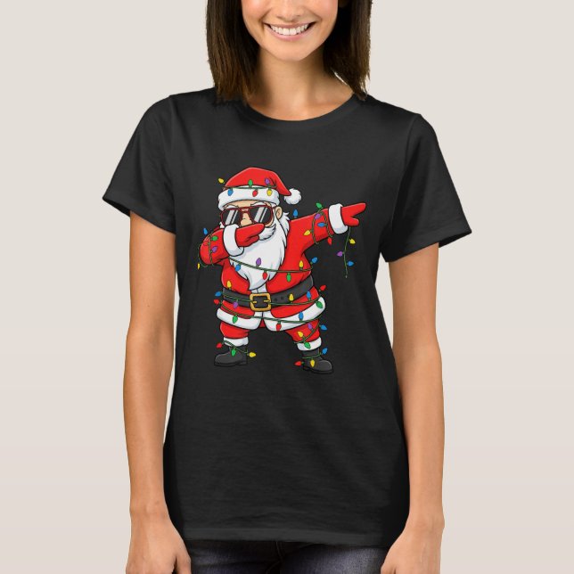 Funny Dabbing Santa Xmas Lights Men Boys Girls Chr T-Shirt (Vorderseite)