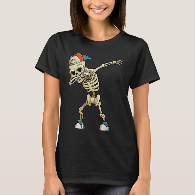 Funny Dabbing Skeleton Scary Fright Night Hallowee T-Shirt (Vorderseite)