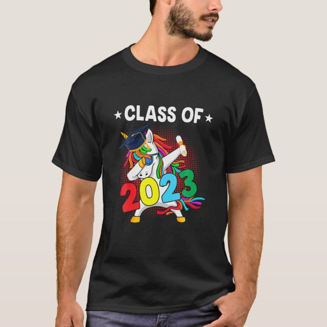 Funny Dabbing Unicorn Class of 2023 Abschluss 23 T-Shirt (Vorderseite)