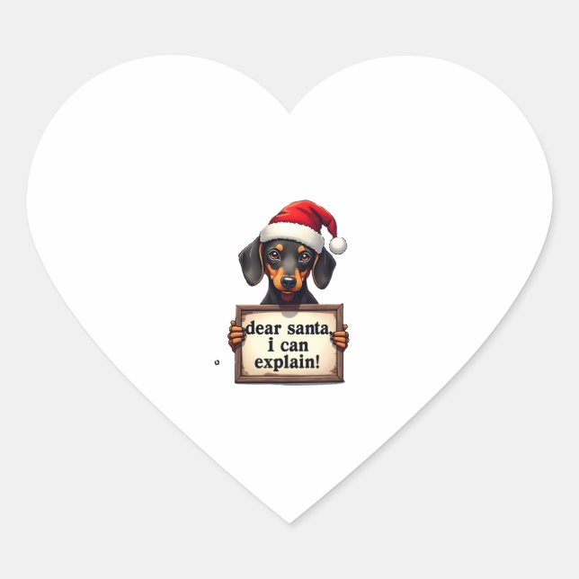 Funny Dachshund Christmas Dear Santa I Can Explain Herz-Aufkleber (Vorderseite)