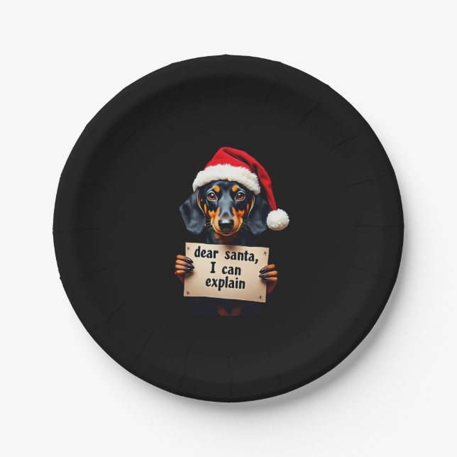 Funny Dachshund Christmas Dear Santa I Can Explain Pappteller (Vorderseite)
