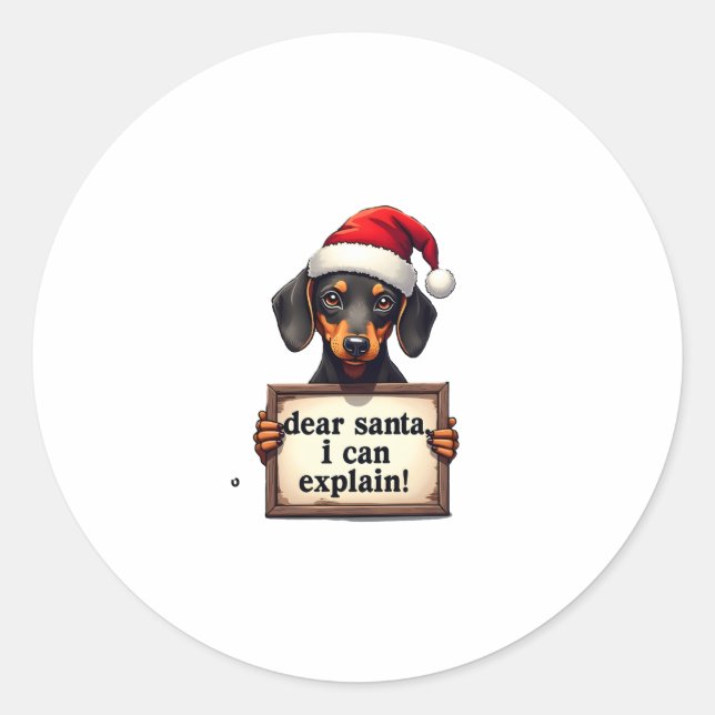 Funny Dachshund Christmas Dear Santa I Can Explain Runder Aufkleber (Vorderseite)