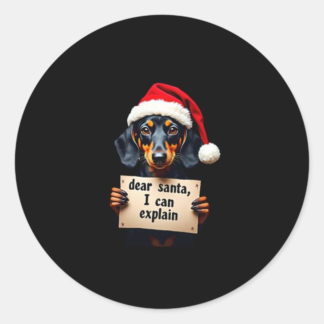 Funny Dachshund Christmas Dear Santa I Can Explain Runder Aufkleber (Vorderseite)