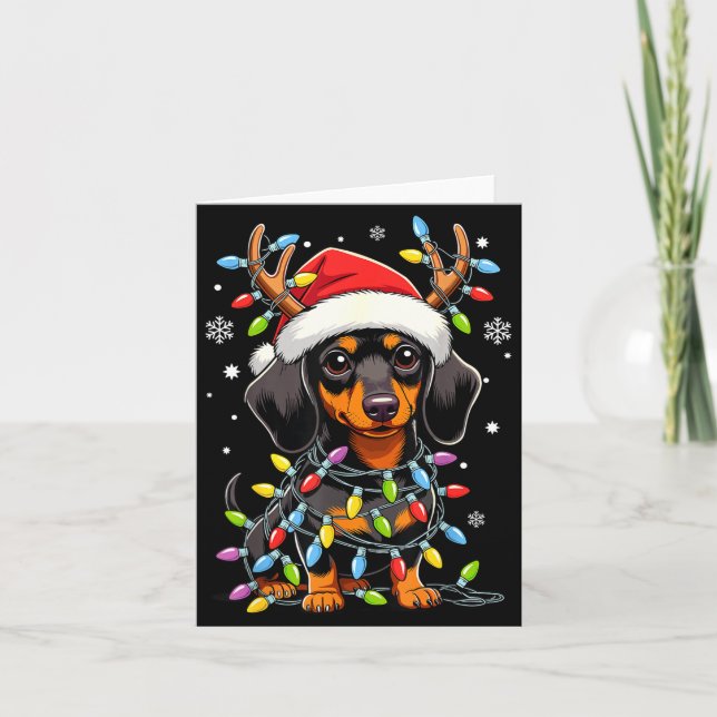 Funny Dachshund Christmas Lights Santa Hat Xmas  Karte (Vorderseite)