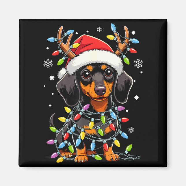 Funny Dachshund Christmas Lights Santa Hat Xmas  Magnet (Vorne)