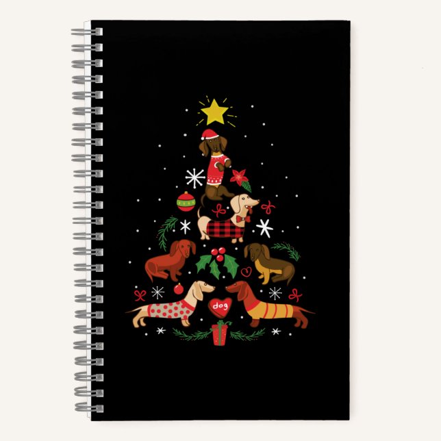Funny Dachshund Christmas Tree Notizbuch (Vorderseite)