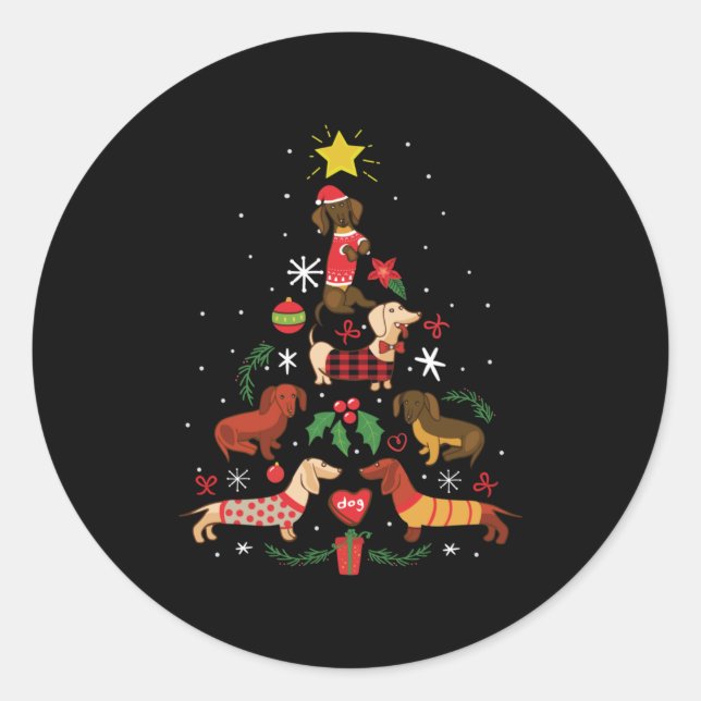 Funny Dachshund Christmas Tree Runder Aufkleber (Vorderseite)