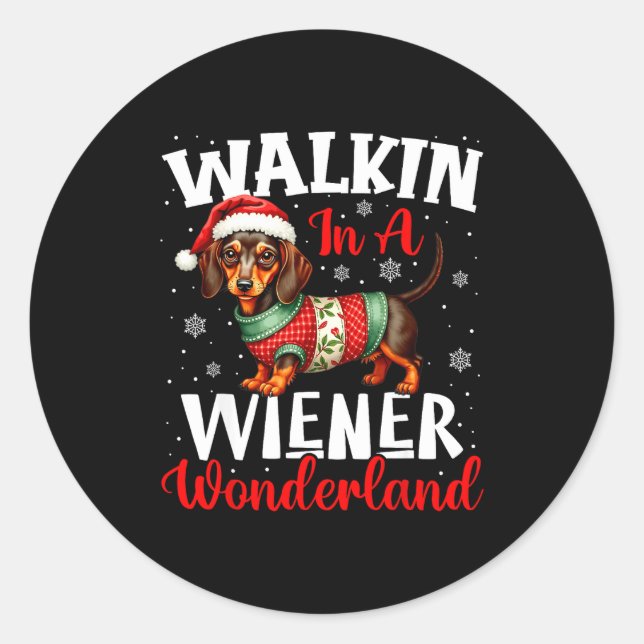 Funny Dachshund Cute Christmas Dog Lover Walking I Runder Aufkleber (Vorderseite)