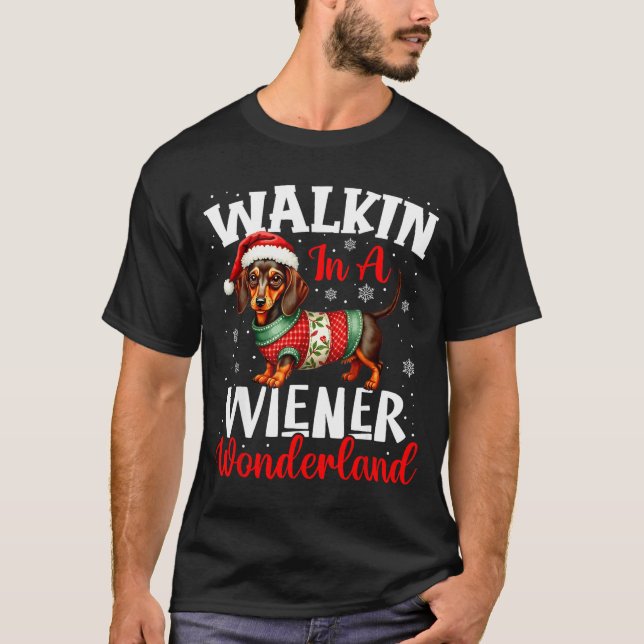 Funny Dachshund Cute Christmas Dog Lover Walking I T-Shirt (Vorderseite)