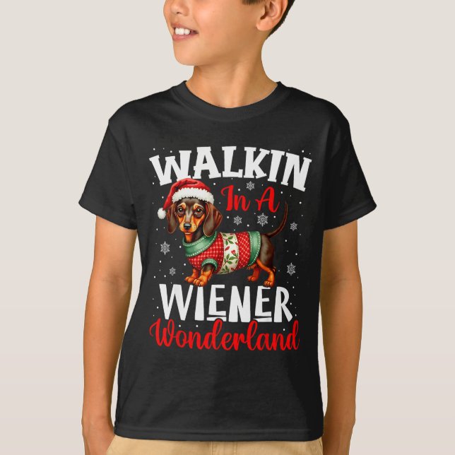 Funny Dachshund Cute Christmas Dog Lover Walking I T-Shirt (Vorderseite)