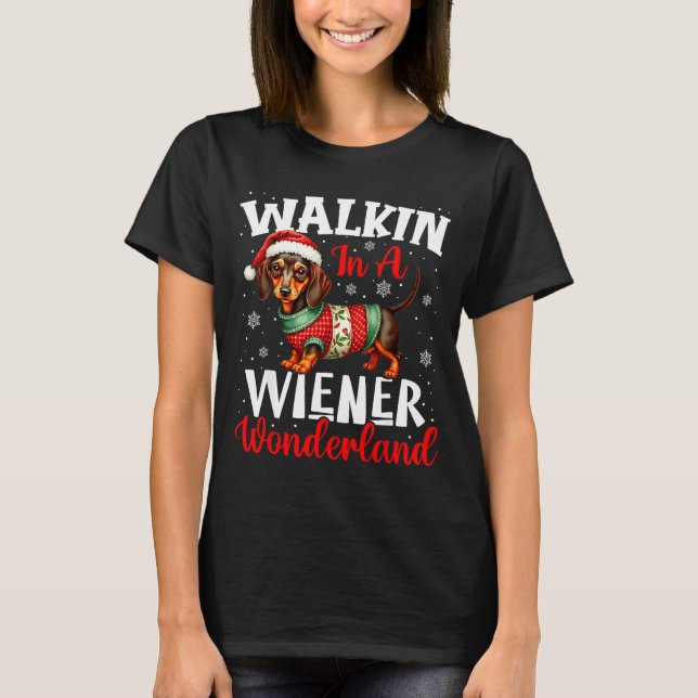 Funny Dachshund Cute Christmas Dog Lover Walking I T-Shirt (Vorderseite)