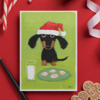 Funny Dachshund Dog Santa with Milk and Cookies